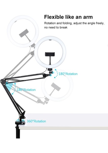 10.2 Inç 26CM Halka Kavisli Işık + Masaüstü Kol Standı - Siyah (Yurt Dışından) indirimleri