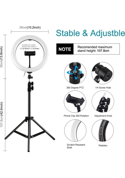 10.2 Inç 26CM Halka Işığı + 1.1m Tripod Montajı - Siyah (Yurt Dışından) indirimleri