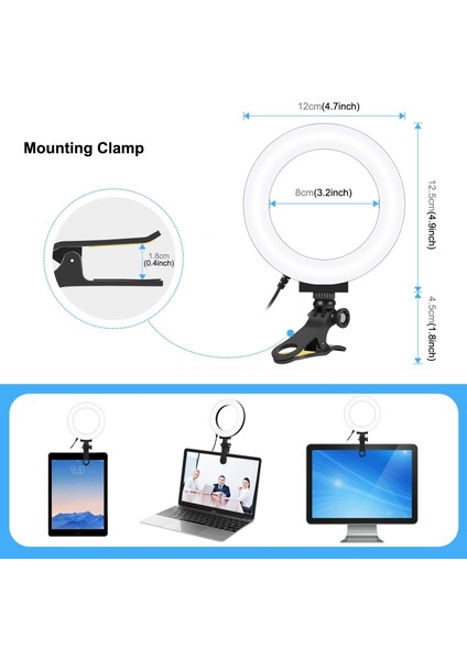 4.7 Inç 12 cm Halka Sfie Işık + Monitör Klibi - Siyah (Yurt Dışından) modelleri