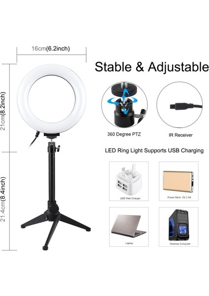 6.2 Inç Rgbw Işık + Masaüstü Tripod - Siyah (Yurt Dışından) fırsatları