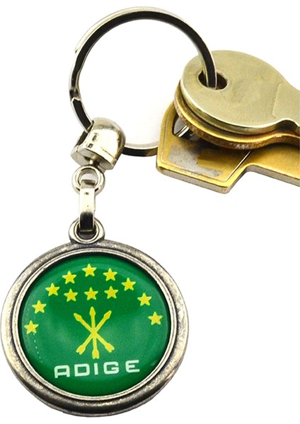Adige Çerkes Bayrak Yuvarlak Damla Anahtarlık