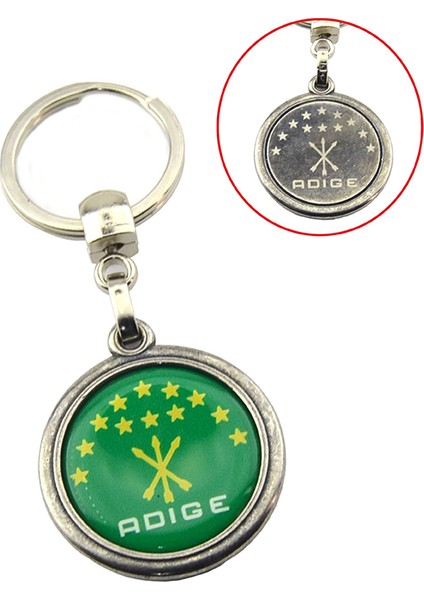 Adige Çerkes Bayrak Yuvarlak Damla Anahtarlık