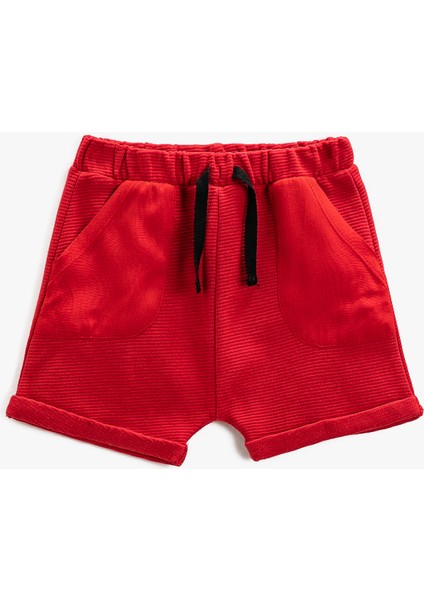 Basic Şort Beli Bağlamalı Cepli Dokulu