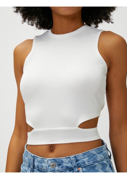 Crop Fitilli Atlet Pencere Detaylı Bisiklet Yaka