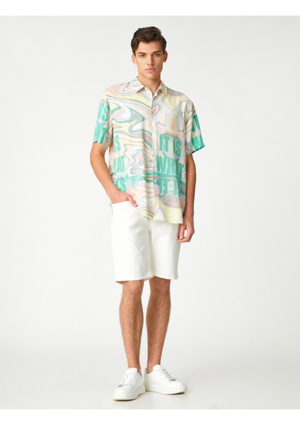 Yazlık Gömlek Soyut Baskılı Slogan Detaylı Klasik Yaka fiyatları