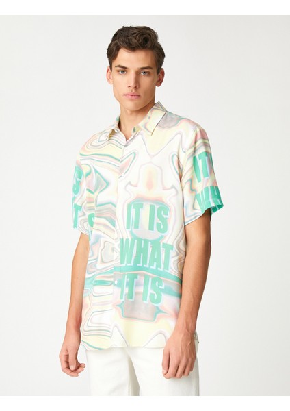 Yazlık Gömlek Soyut Baskılı Slogan Detaylı Klasik Yaka modelleri