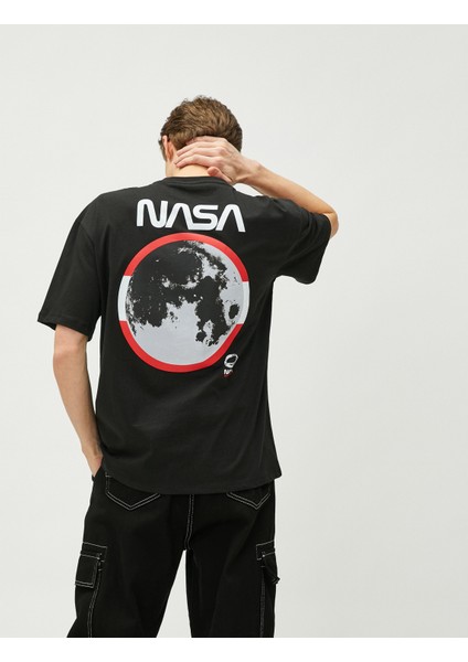 Nasa Oversize Tişört Sırt Baskılı Bisiklet Yaka Lisanslı