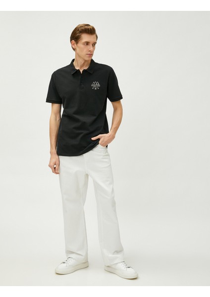 Polo Yaka Tişört Dar Kesim Düğmeli Kısa Kollu Manzara Işlemeli fiyatları