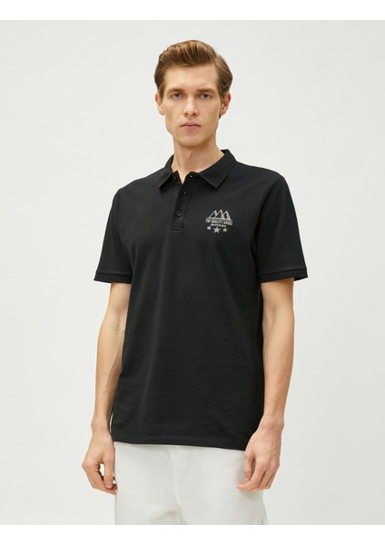 Polo Yaka Tişört Dar Kesim Düğmeli Kısa Kollu Manzara Işlemeli modelleri