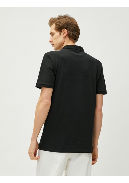 Polo Yaka Tişört Dar Kesim Düğmeli Kısa Kollu Manzara Işlemeli fırsatları