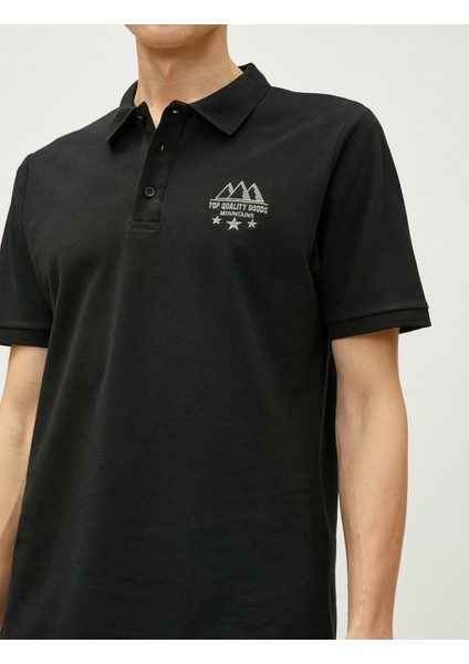 Polo Yaka Tişört Dar Kesim Düğmeli Kısa Kollu Manzara Işlemeli indirimleri