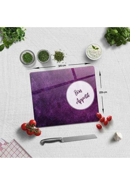 Bon Appetit | Mor Doku | Cam Kesme Tahtası - Cam Kesme Tablası | 29cm x 34cm