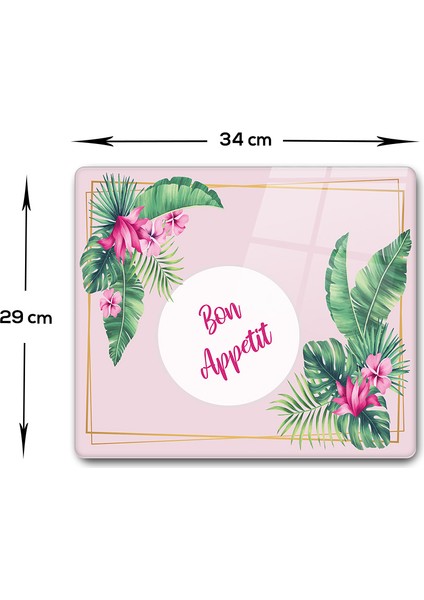 Bon Appetit | Tropik Flamingo | Cam Kesme Tahtası - Cam Kesme Tablası | 29cm x 34cm