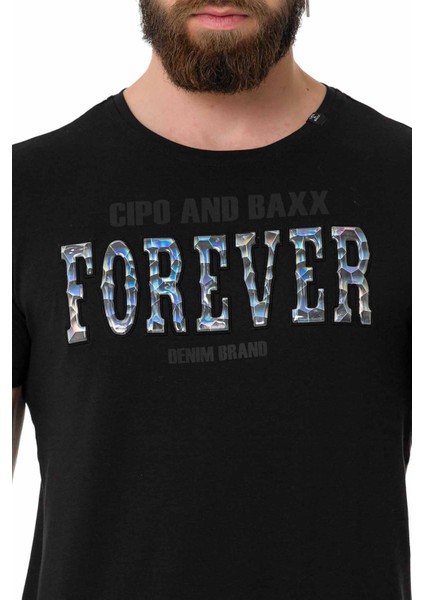 CT736 Parlak Kabartmalı Siyah Tişört modelleri