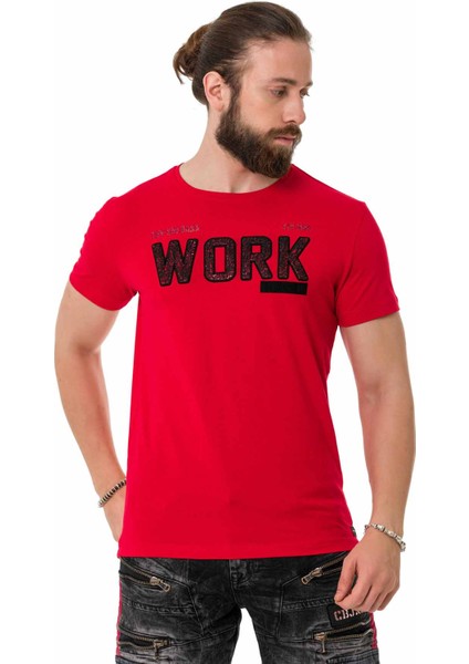 CT734 Parça Dolgu Kabartma Kırmızı Tişört
