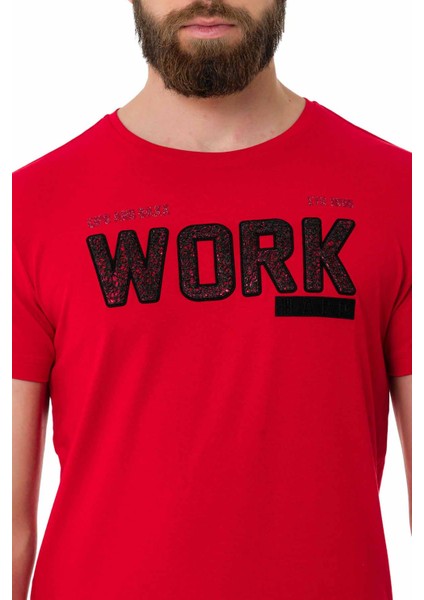 CT734 Parça Dolgu Kabartma Kırmızı Tişört modelleri