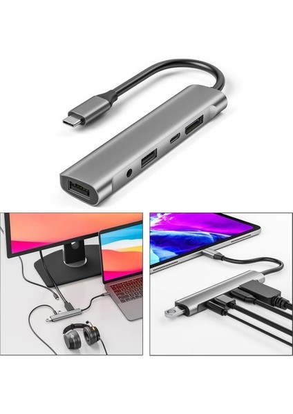 Slim 5 In 1 USB C Hub 480MBPS USB 2.0 60W Pd Şarj Cihazı Masaüstü Mikrofon (Yurt Dışından)