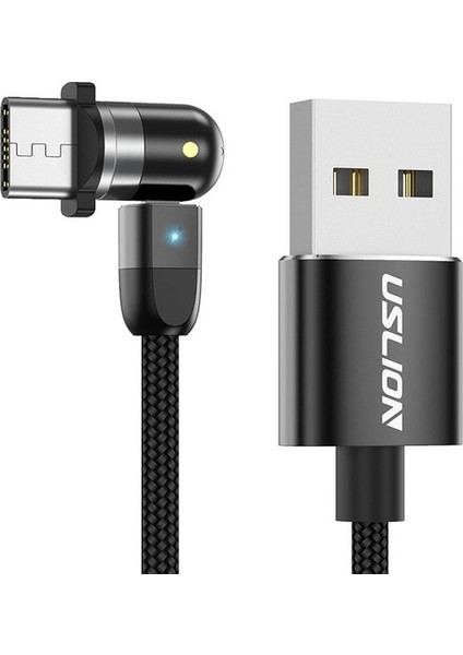 540 Manyetik Şarj USB Kablosu 360 180 Siyah 0.5m Tip-C (Yurt Dışından)
