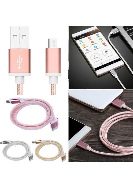Örgülü Mikro USB Veri Sync Şarj Kablosu Android Telefonlar Için Altın (Yurt Dışından)