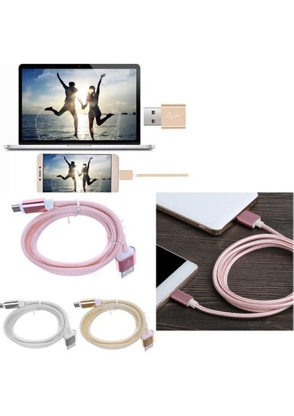 Örgülü Mikro USB Veri Sync Şarj Kablosu Android Telefonlar Için Altın (Yurt Dışından)