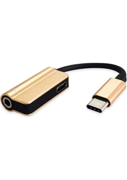 USB Tip-C Ila 3.5mm Aux Kulaklık Ses ve Şarj Ayırıcı Dönüştürücü Kablosu Gül Altın (Yurt Dışından)