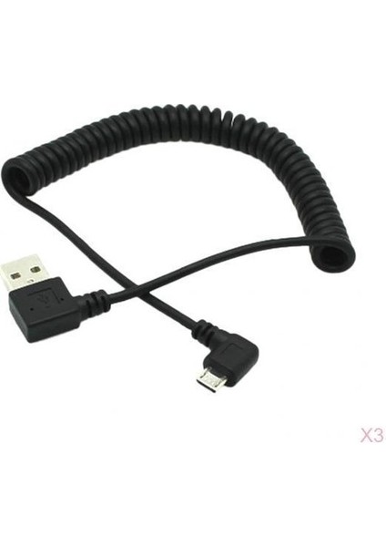 3 Paketler 90 ° Açı USB 2.0 Bir Erkek Mikro B Sync Şarj Bahar Kablosu (Yurt Dışından)