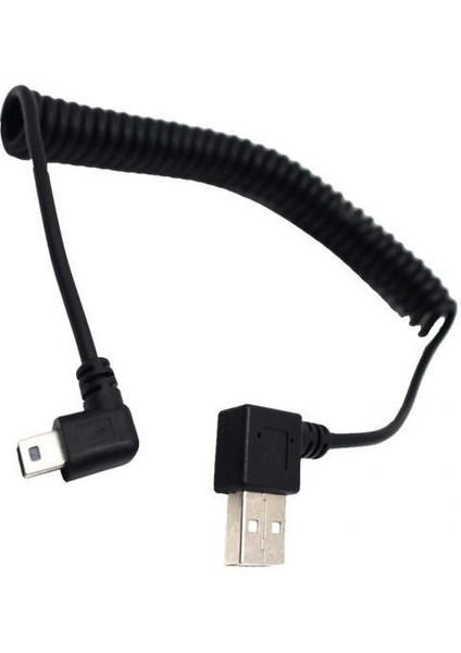 2x 90 Derece Açı Spiral Coiled USB 2.0 Bir Erkek Mini B 5pin Erkek Tak Kablosu (Yurt Dışından)