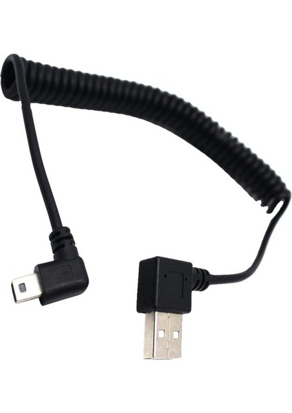 2x 90 Derece Açı Spiral Coiled USB 2.0 Bir Erkek Mini B 5pin Erkek Tak Kablosu (Yurt Dışından)