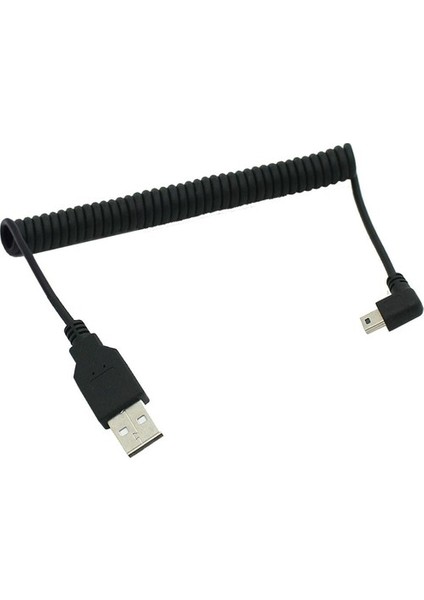 2x 90 Derece Açı Spiral Coiled USB 2.0 Bir Erkek Mini B 5pin Erkek Tak Kablosu (Yurt Dışından)