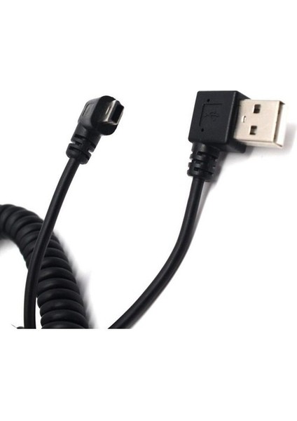 2x 90 Derece Açı Spiral Coiled USB 2.0 Bir Erkek Mini B 5pin Erkek Tak Kablosu (Yurt Dışından)