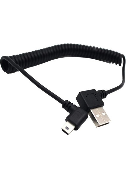 2x 90 Derece Açı Spiral Coiled USB 2.0 Bir Erkek Mini B 5pin Erkek Tak Kablosu (Yurt Dışından)