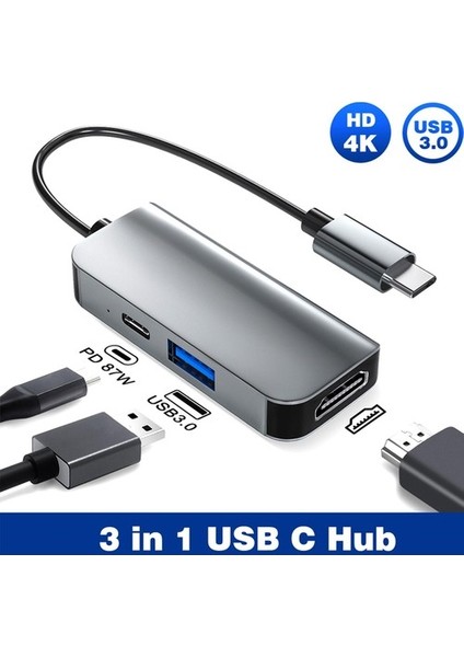 Hub Adaptörü USB 3.0 USB 3.0 Adaptörüne Aktarma 3, 1 Yerleştirme Istasyonu 4K 30Hz (Yurt Dışından)