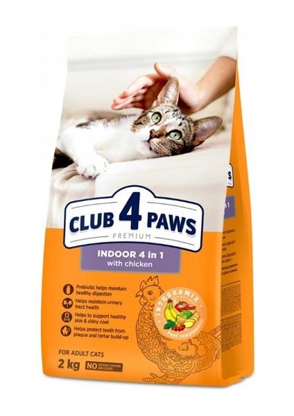 CLUB4PAWS Indoor 4in1 Adult Tavuklu Yetişkin Kedi Maması 2kg