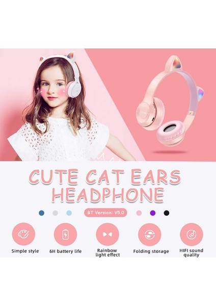 Kedili Kedi Cat Işıklı Rgb Kulaküstü Bluetooth Kulaklık P47M Aux Sd Card Girişli fiyatları