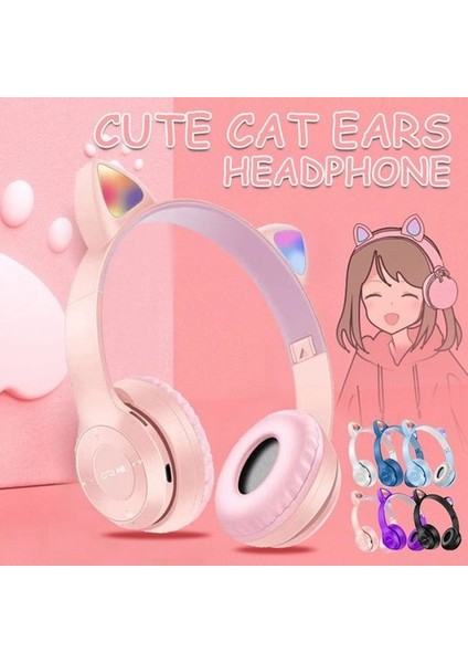 Kedili Kedi Cat Işıklı Rgb Kulaküstü Bluetooth Kulaklık P47M Aux Sd Card Girişli modelleri