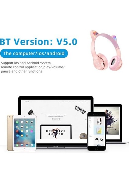 Kedili Kedi Cat Işıklı Rgb Kulaküstü Bluetooth Kulaklık P47M Aux Sd Card Girişli fırsatları