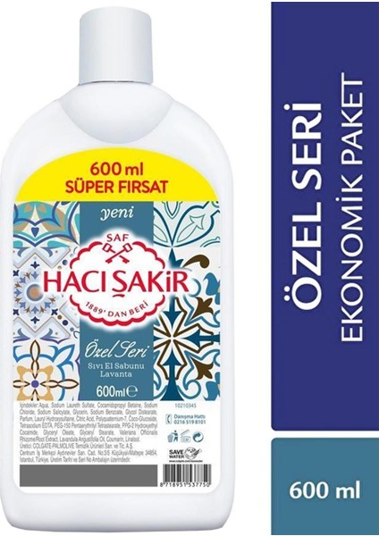 Hacı Şakir Özel Seri Sıvı El Sabunu Lavanta 600 ml 6 Adet