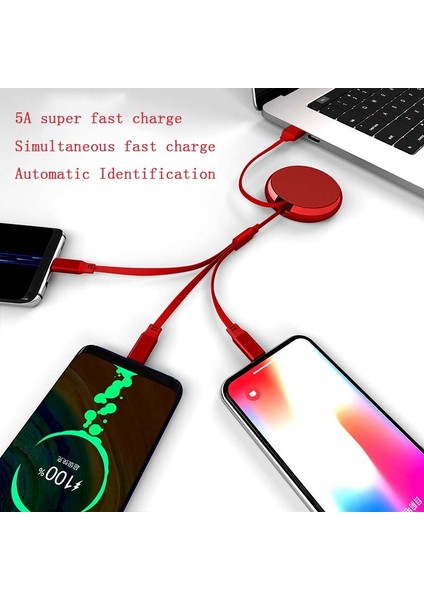 Üçü Bir Arada Şarj Kablosu USB Çok Fonksiyonlu Teleskopik Telefon Hızlı Şarj (Yurt Dışından)