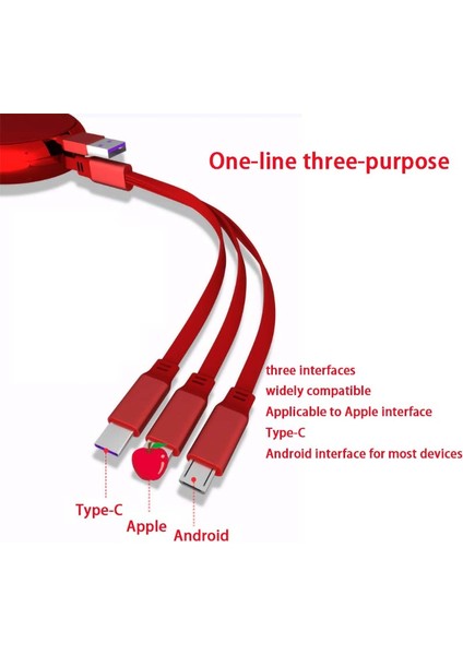 Üçü Bir Arada Şarj Kablosu USB Çok Fonksiyonlu Teleskopik Telefon Hızlı Şarj (Yurt Dışından)