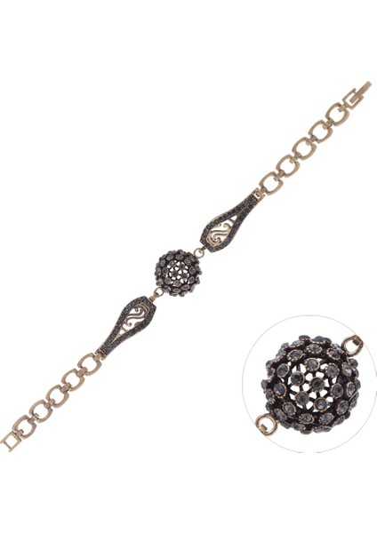 Bronz Eskitme Bileklik Kubbe Model Zirkon Taşlı