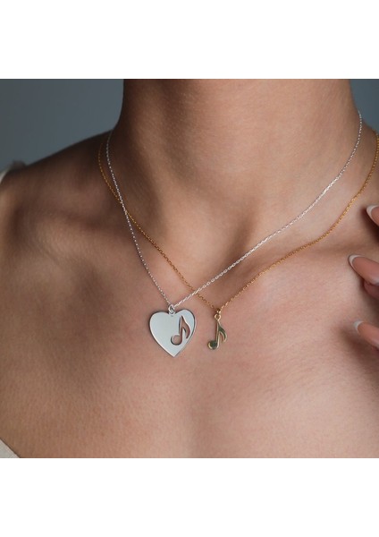 925 Ayar Gümüş Çift Müzik Notası Kalp Kolye