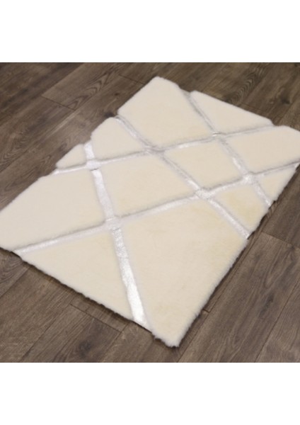 Krem Renk Gümüş Çizgili Peluş Halı 240 x 340 cm fiyatları