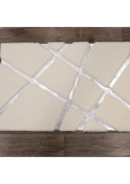 Krem Renk Gümüş Çizgili Peluş Halı 120 x 180 cm modelleri