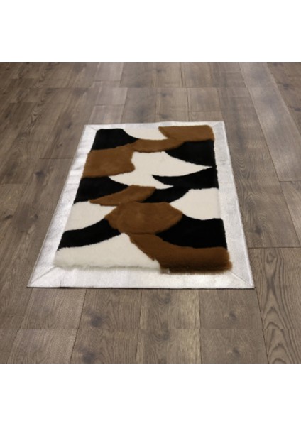 Kahverengi Siyah Gümüş Bordürlü Peluş Halı 80 x 150 cm fiyatları