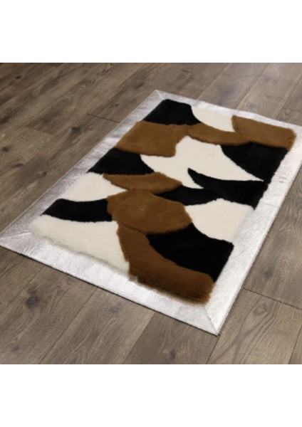 Kahverengi Siyah Gümüş Bordürlü Peluş Halı 80 x 150 cm modelleri