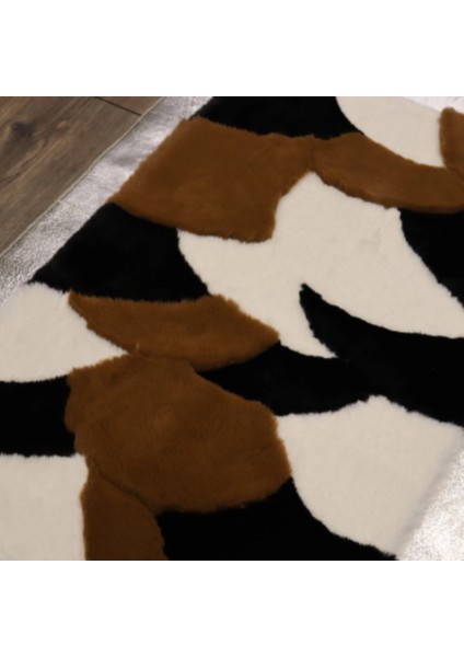 Kahverengi Siyah Gümüş Bordürlü Peluş Halı 80 x 150 cm fırsatları