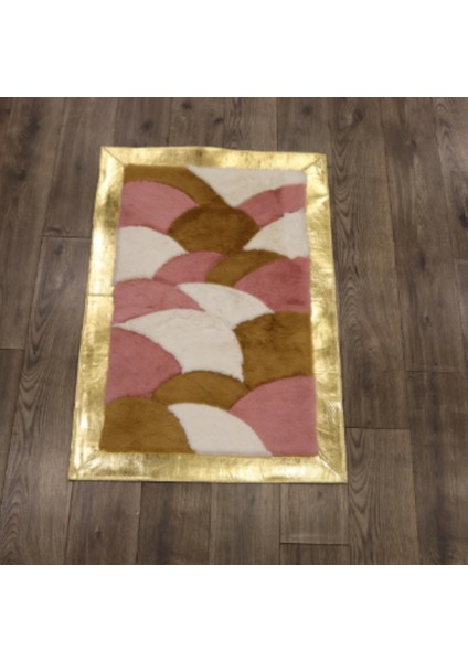 Pembe Kahverengi Gold Bordürlü Peluş Halı 120 x 180 cm