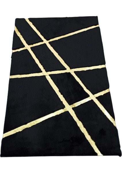 Siyah Gold Bordürlü Peluş Halı 120 x 180 cm