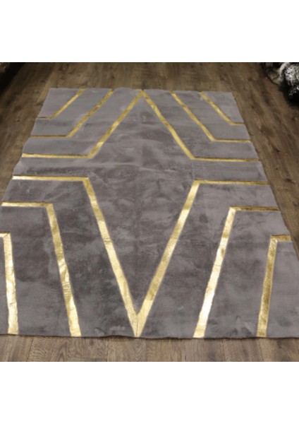 Gri Gold Bordürlü Peluş Halı 80 x 150 cm fiyatları