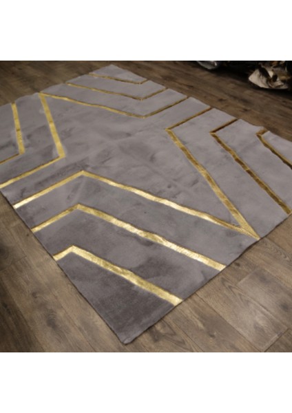 Gri Gold Bordürlü Peluş Halı 80 x 150 cm modelleri